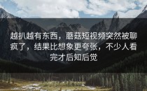 越扒越有东西，蘑菇短视频突然被聊疯了，结果比想象更夸张，不少人看完才后知后觉