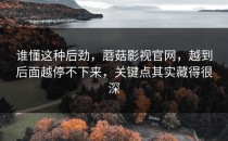 谁懂这种后劲，蘑菇影视官网，越到后面越停不下来，关键点其实藏得很深