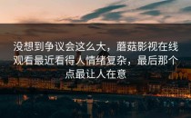 没想到争议会这么大，蘑菇影视在线观看最近看得人情绪复杂，最后那个点最让人在意