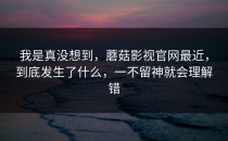 我是真没想到，蘑菇影视官网最近，到底发生了什么，一不留神就会理解错