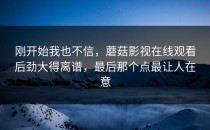 刚开始我也不信，蘑菇影视在线观看后劲大得离谱，最后那个点最让人在意