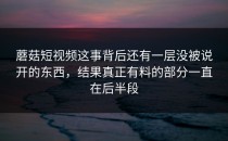 蘑菇短视频这事背后还有一层没被说开的东西，结果真正有料的部分一直在后半段